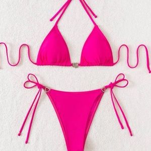 Rhinestone Heart Decor Bikini Set 2 Piece Bathing Suit
